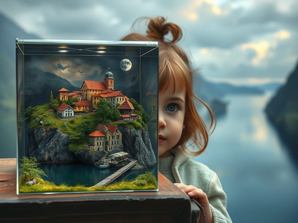 Whimsical Village Scene in Glass Diorama