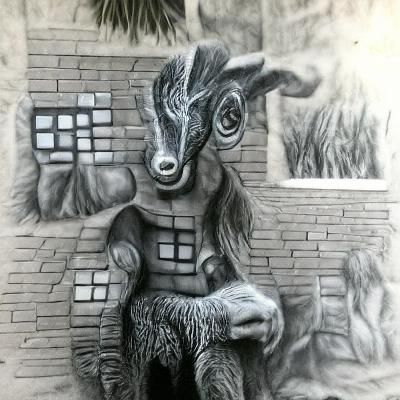 Hyperdetailed Charcoal Drawing of Humanoid Goat