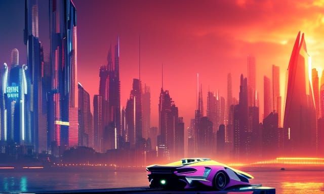 Cyberpunk Cityscape at Night in Sci-Fi Style
