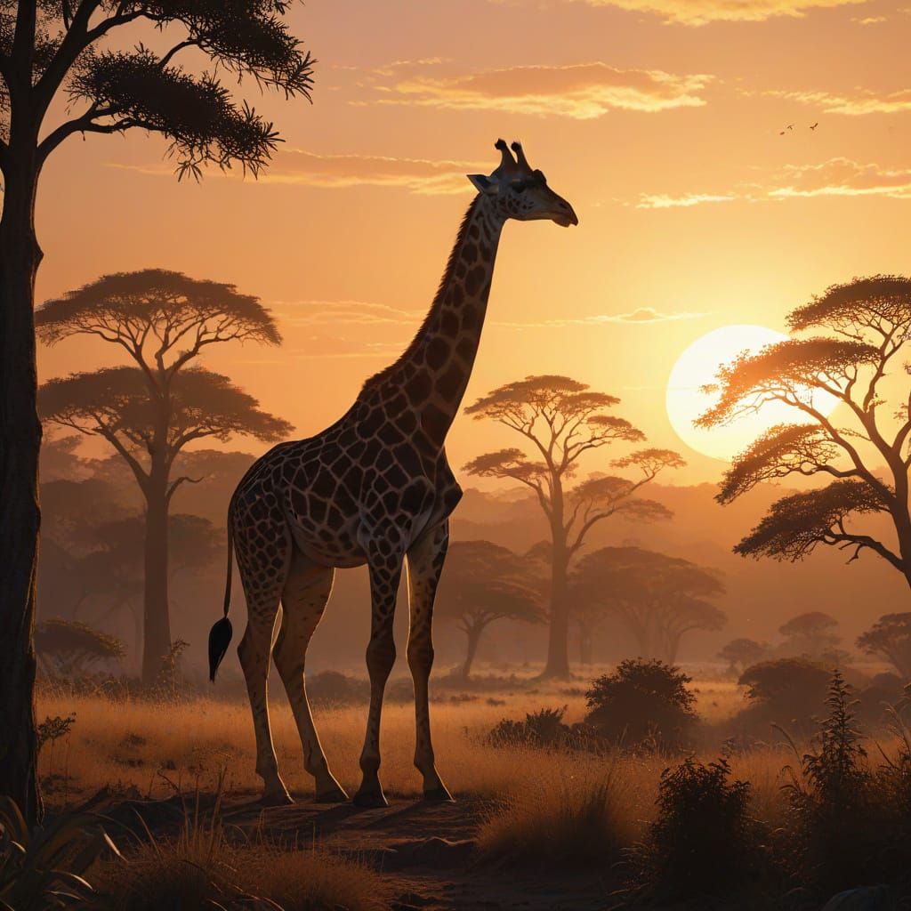 Majestic Savannah Giraffe at Sunset
