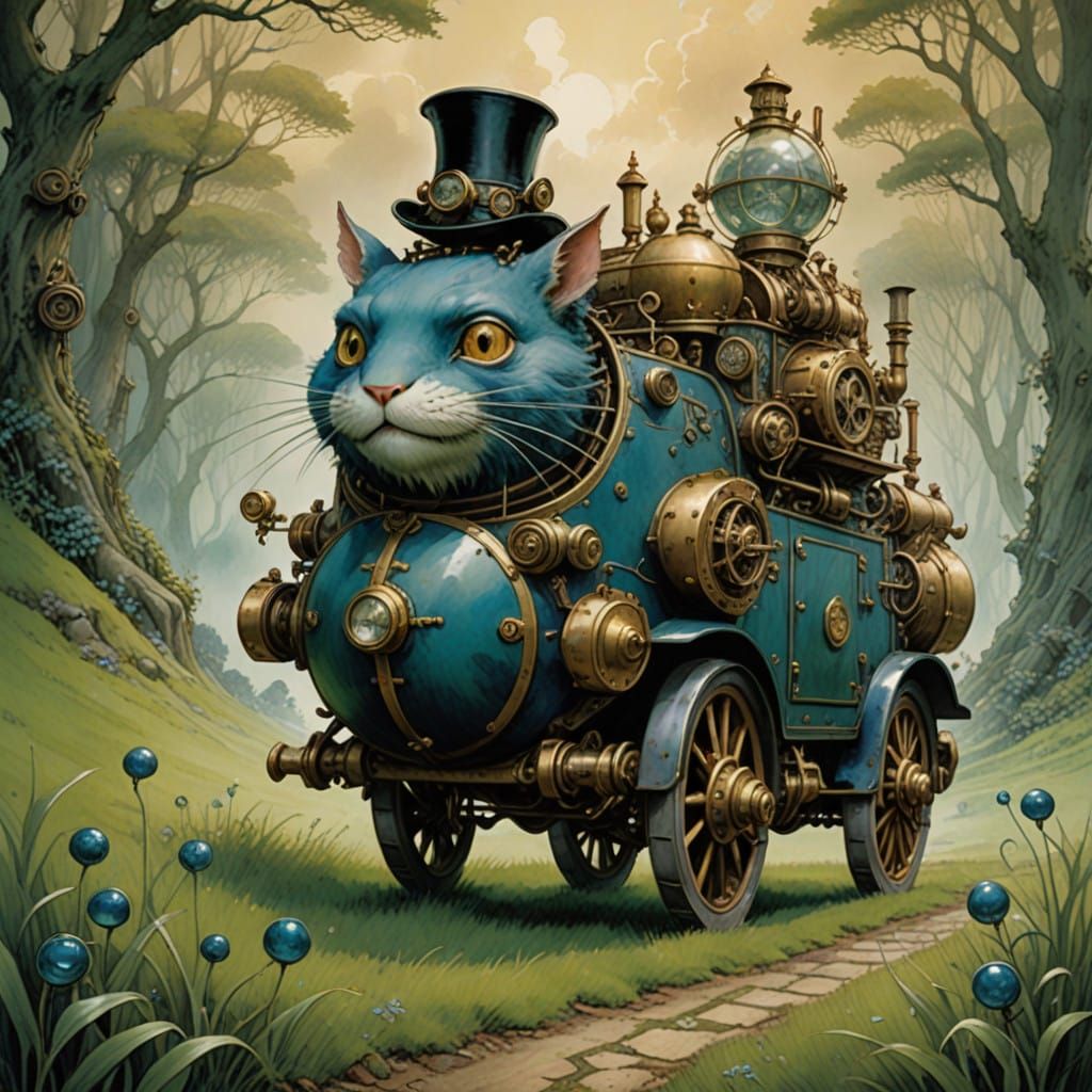 Steampunk Blueberry Dances on Emerald Grass