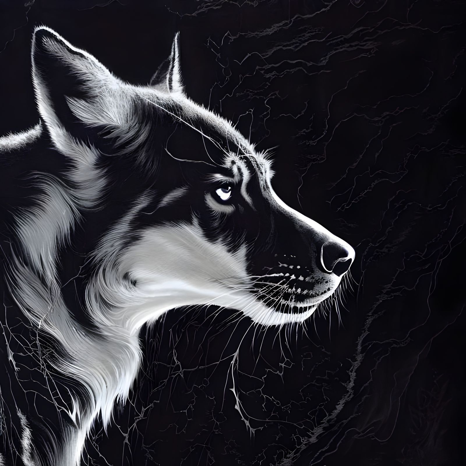 Arcane Wolf Portrait in Black Ink Flow