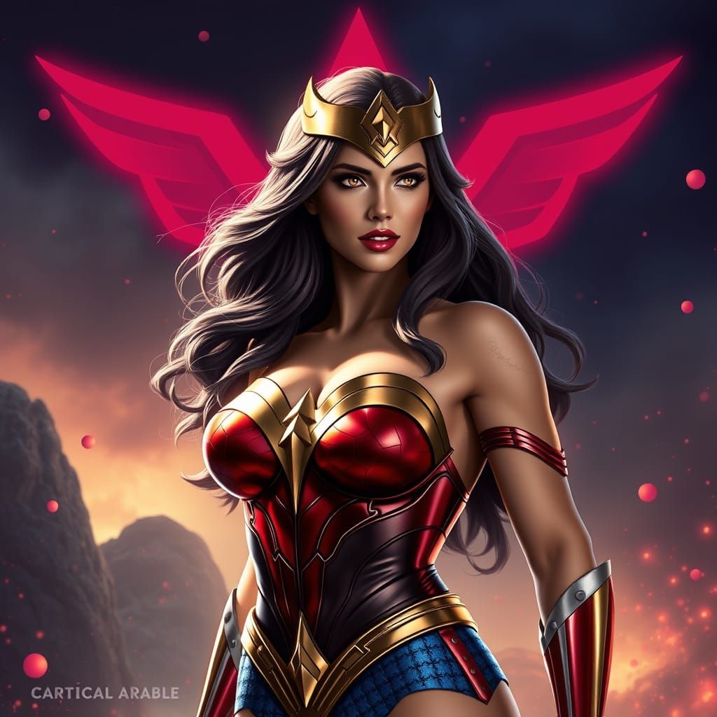 Wonder Woman in a Vibrant, Fantastical Landscape