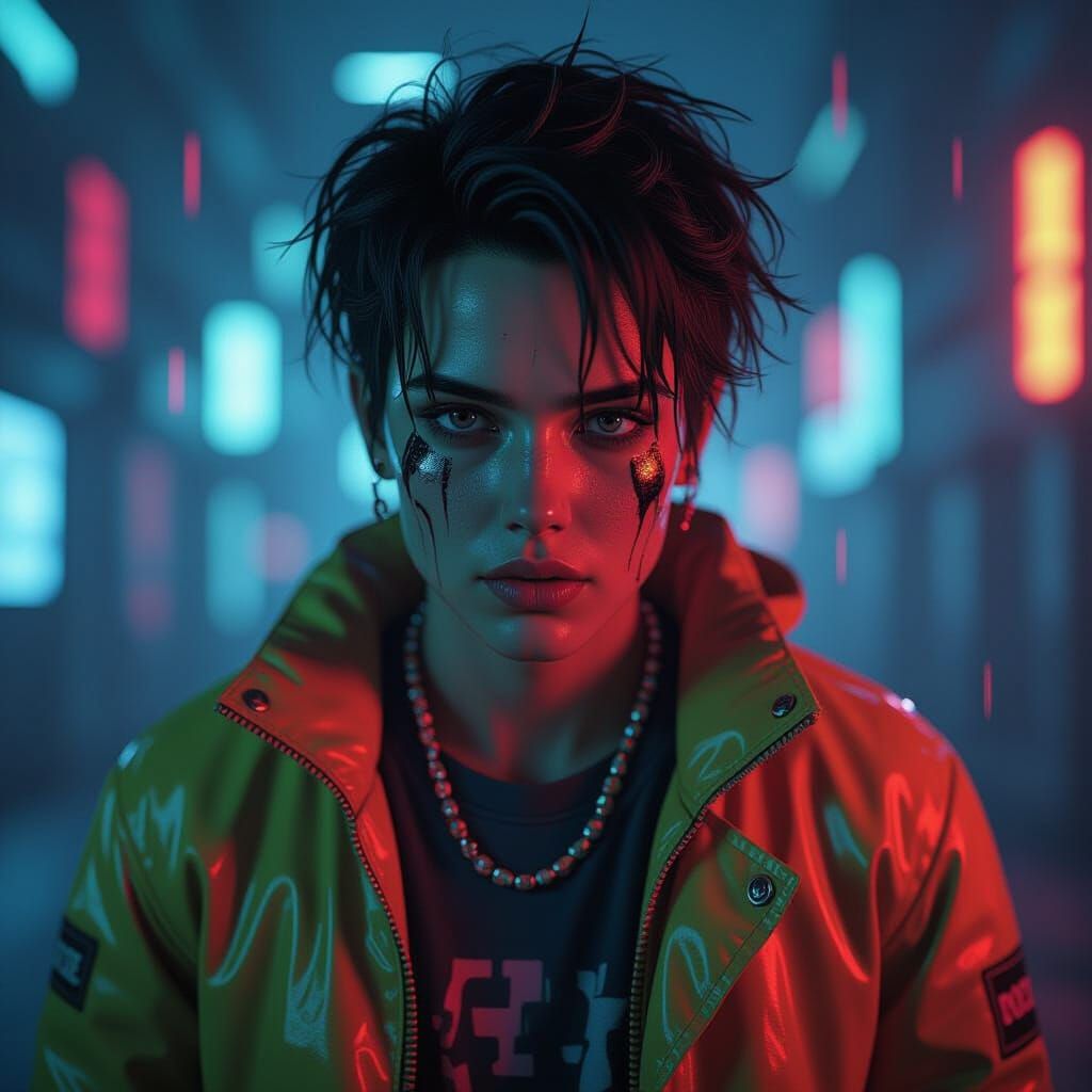 Distorted Portrait in Glitchy Digital Art Style