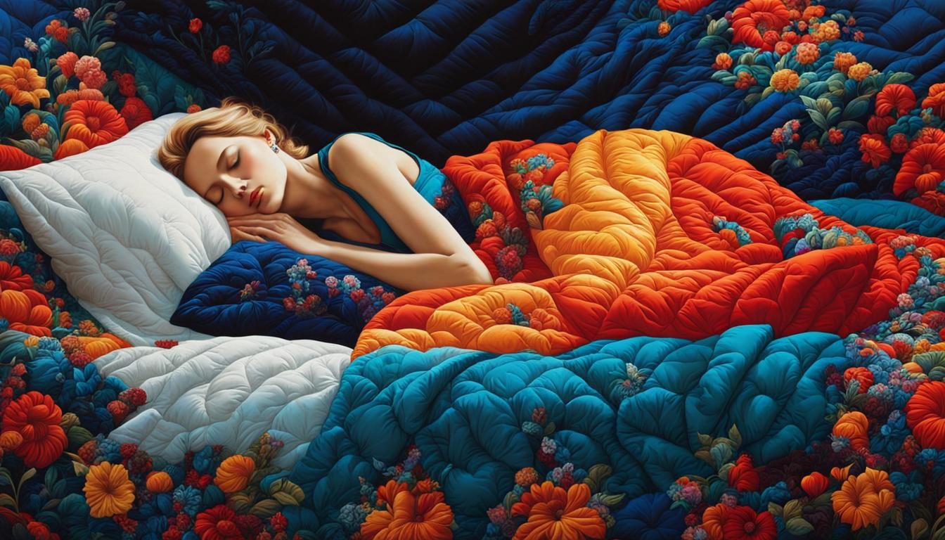 Elegant Quilt of Sleeping Lady in Vibrant Colors