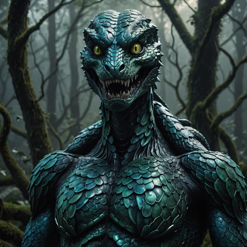 Eerie Snake Person in Dark Fantasy Style