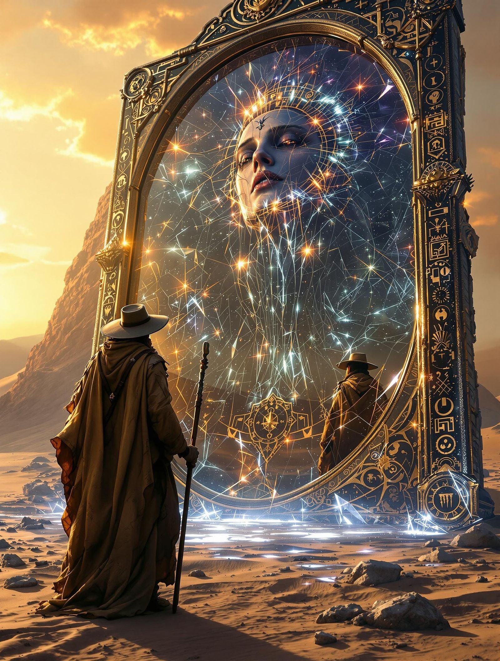 Ethereal Traveler Before the Shattered Prism Mirror