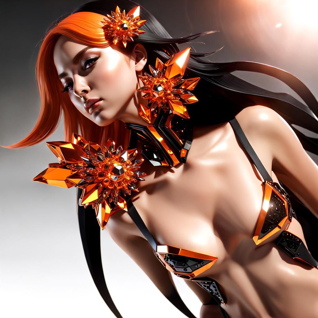 Crystalline Latina: Sci-Fi Beauty in Orange and Teal