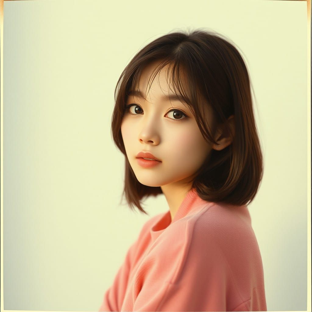 Serene Japanese Girl in Futuristic Polaroid Aesthetic