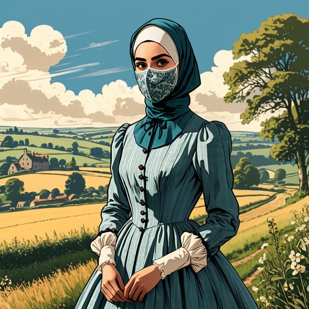 Victorian Hijabi in English Countryside Comic Art