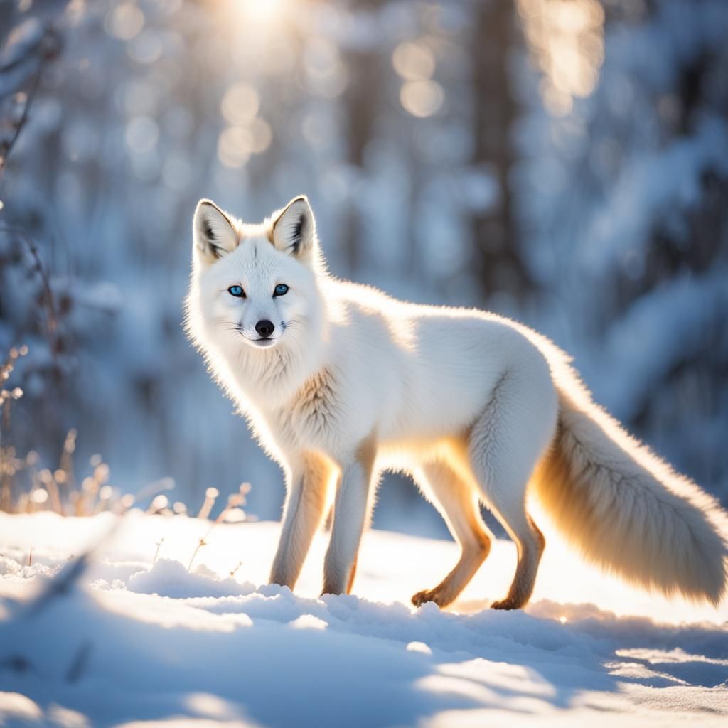 Enchanting White Fox Playing in Snowy Forest