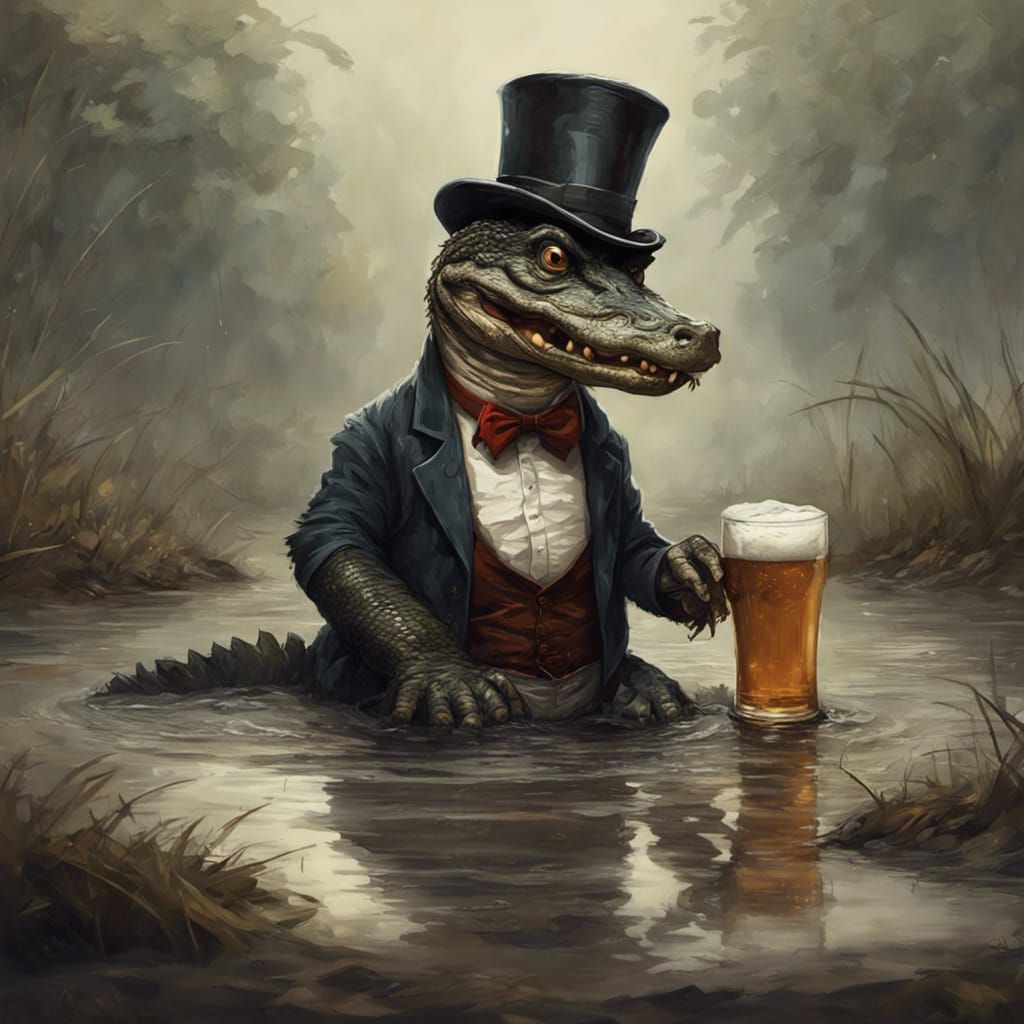 Alligator Gentleman Enjoying a Beer in Manapunk Style