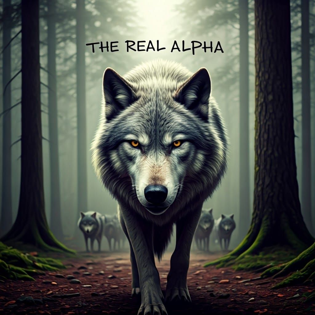 Majestic Gray Wolf Leads Pack Through Misty Forest in Cinema...