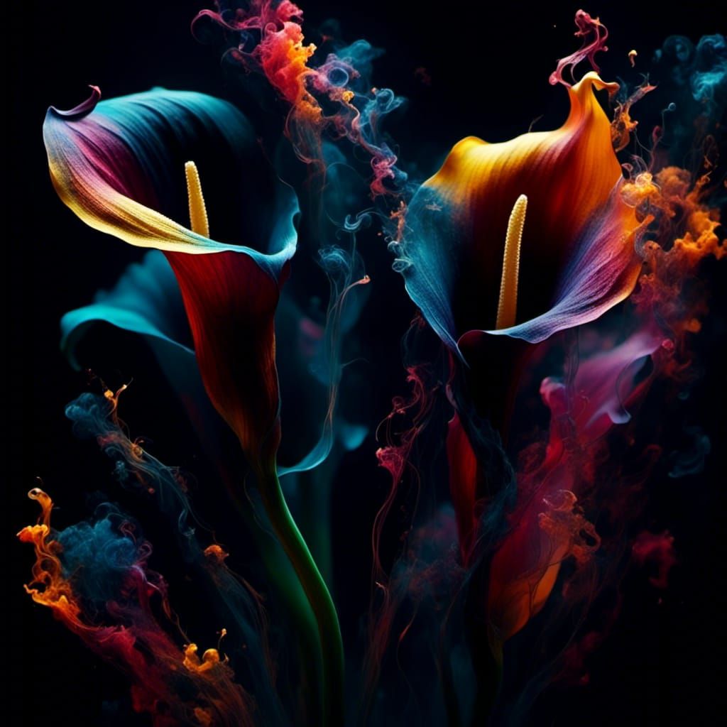 Bioluminescent Calla Lily in Black Light Art