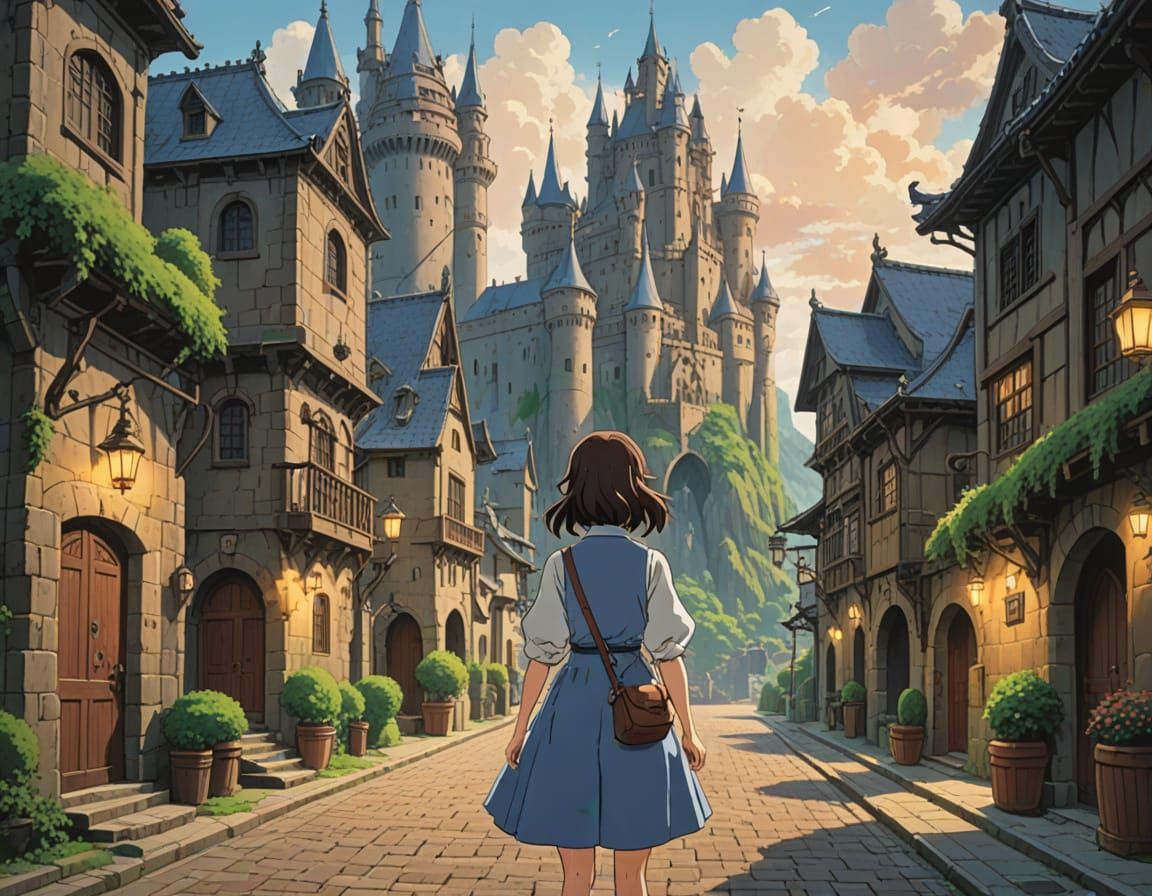 Whimsical Ghibli-Inspired Castle Scene