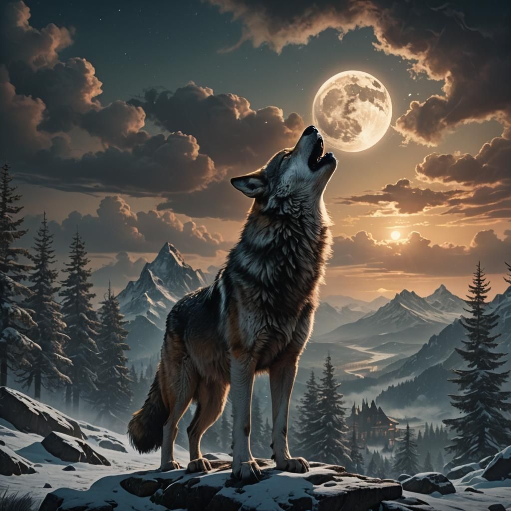 Epic Howling Wolf in Digital Matte Painting