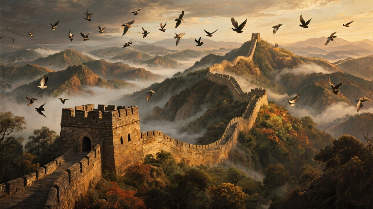 Majestic Great Wall Landscape in Baroque Style