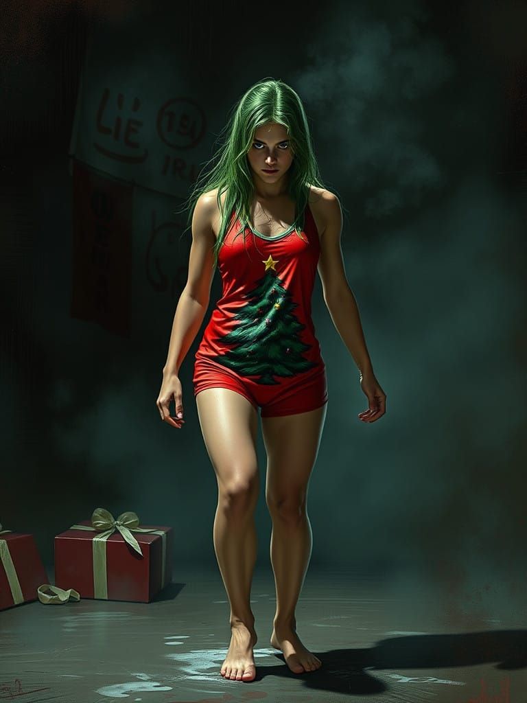 Green Haired Wrestler Embodies Sinister Christmas Spirit