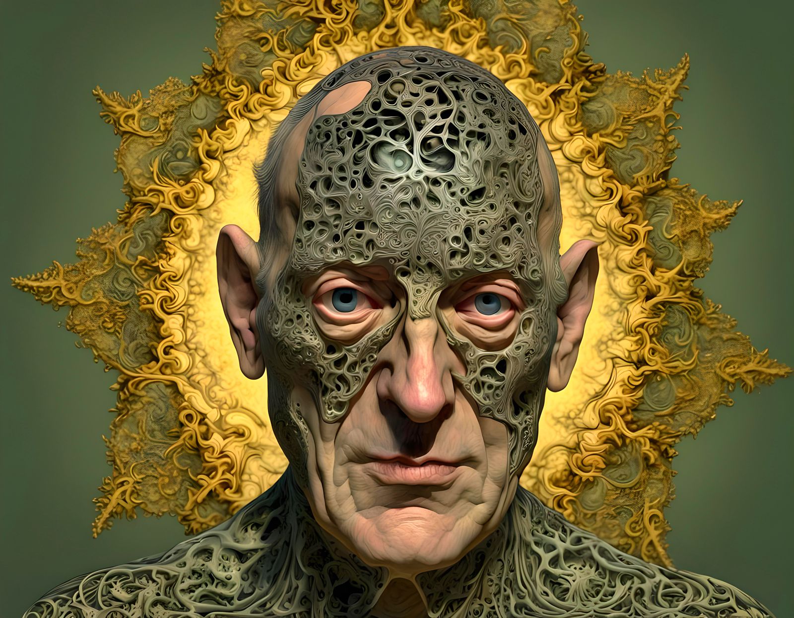 Filigree Fractal Head in Color Ink Illustration Style