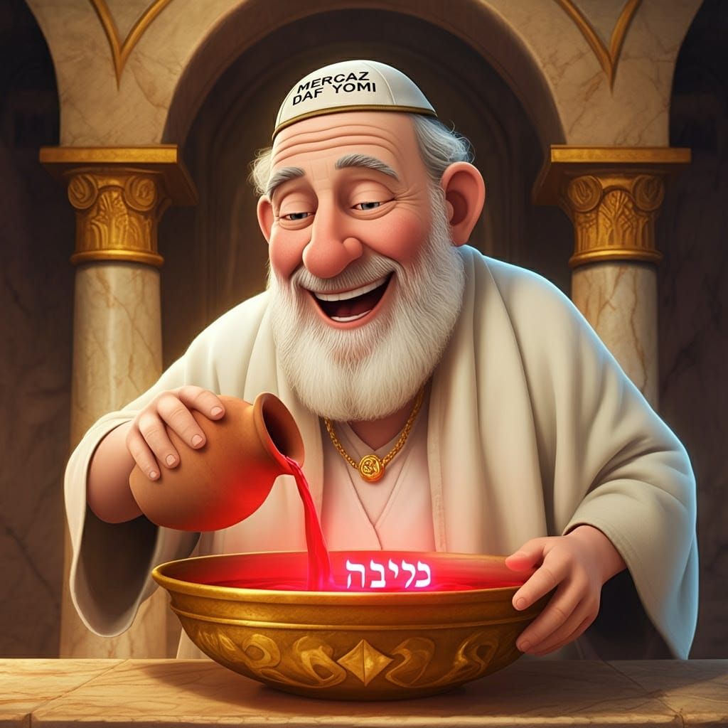 Vibrant Temple Scene with Animated Rabbi in Classical Style