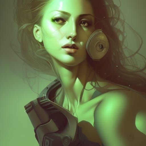 Green Plasmoid Woman Portrait in Art Nouveau Style