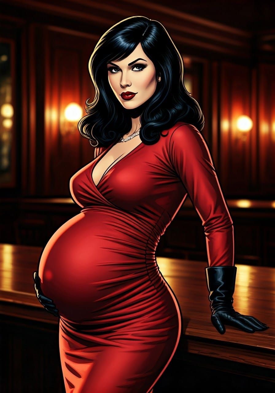 Sultry Film Noir Pin-Up in Crimson Red