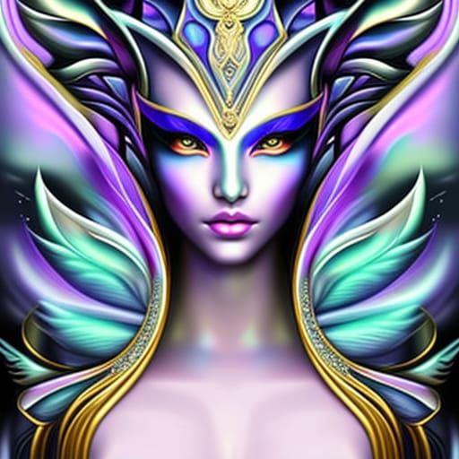 Alien Woman in Haute Couture: Hyperrealistic Noir Portrait