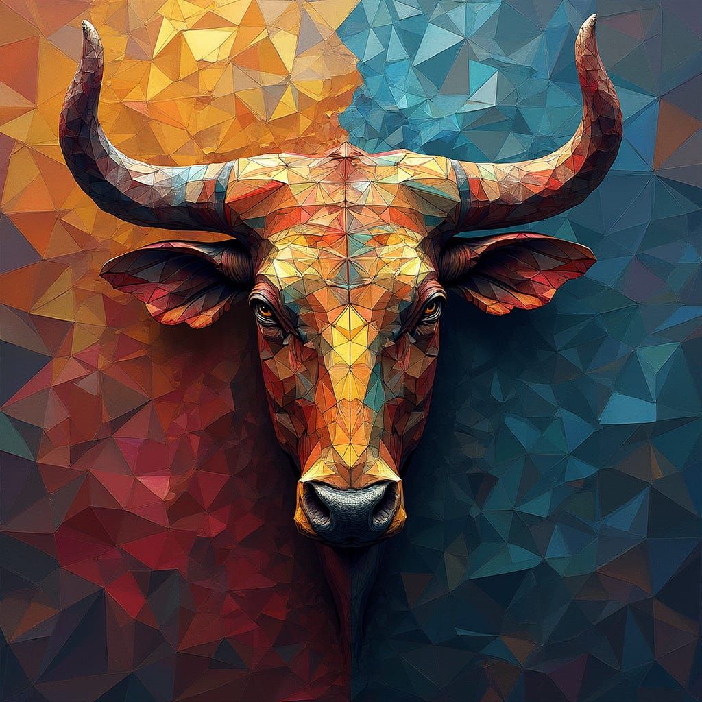 Abstract Fractal Taurus Bull in Cubist Art Deco Style