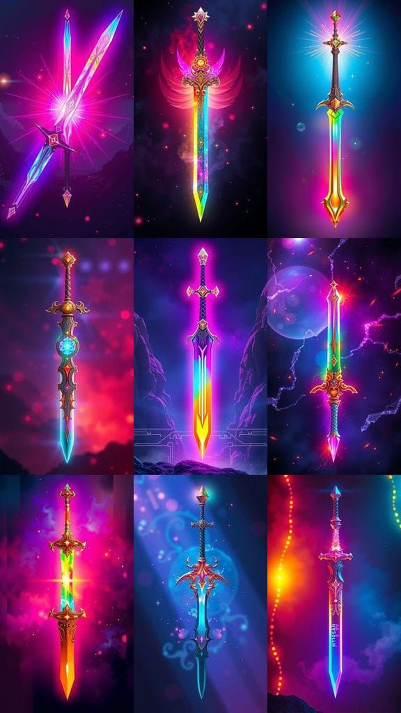Prismatic Rainbow Energy Sword in Hi-Tech Style