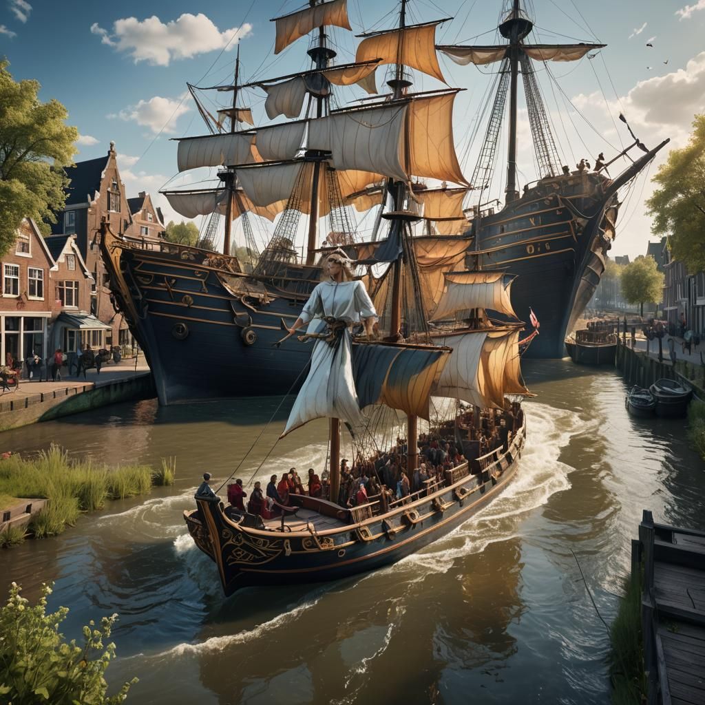 Picturesque Ship with Women in the Netherlands