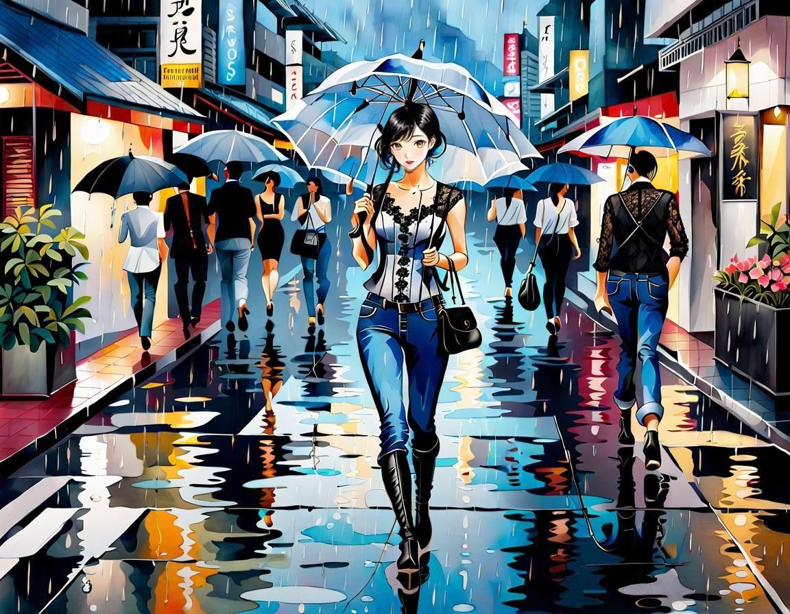 Rainy Night in Bangkok: Watercolor Painting