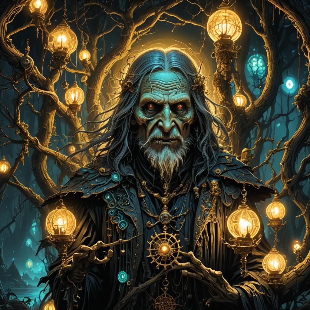 Luminous Baba Yaga with Bioluminescent Lighting
