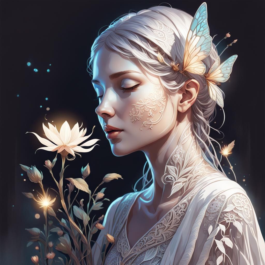 Woman and Fairy Portrait in Art Nouveau Style