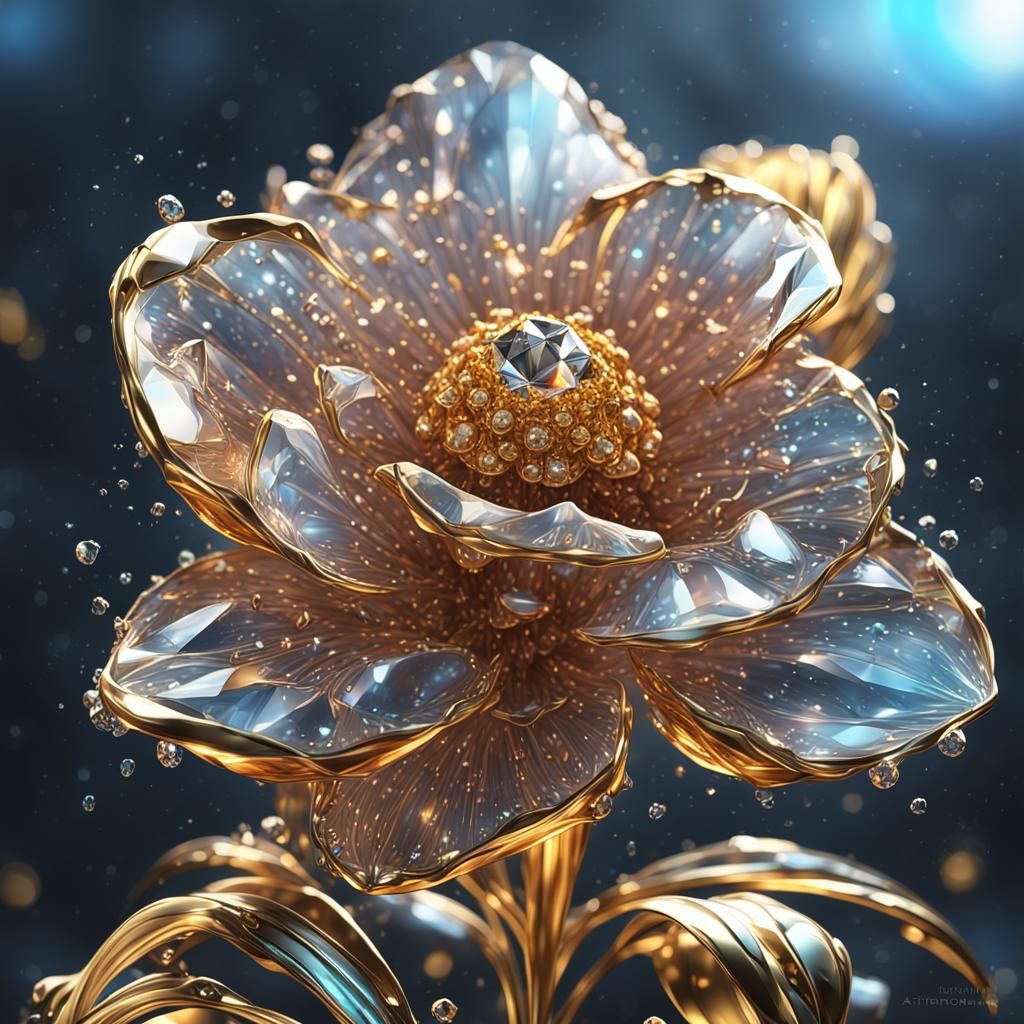Diamond Flower with Gold Outline: Hyperrealistic Portrait