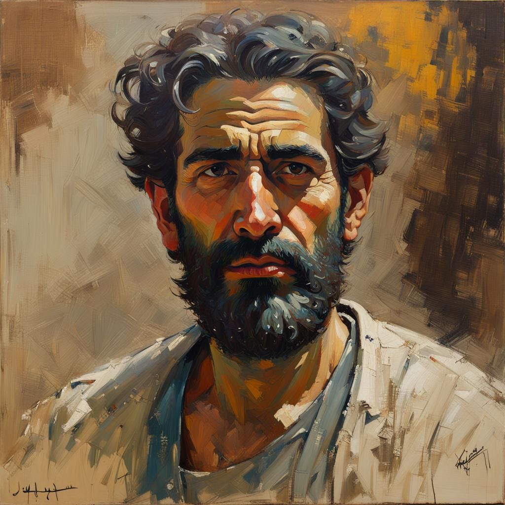Middle Eastern Man Portrait in Oil on Canvas