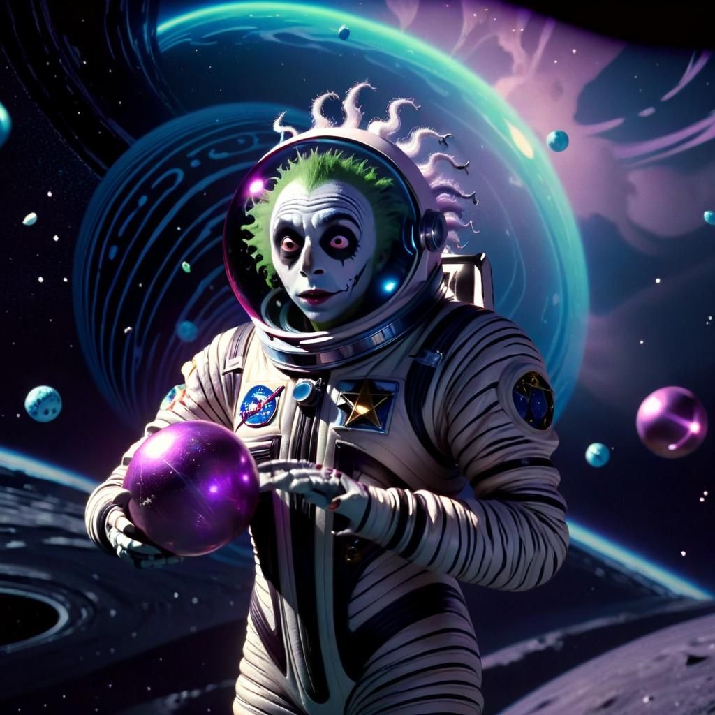 Beetlejuice as Astronaut in Space: Digital Matte Painting