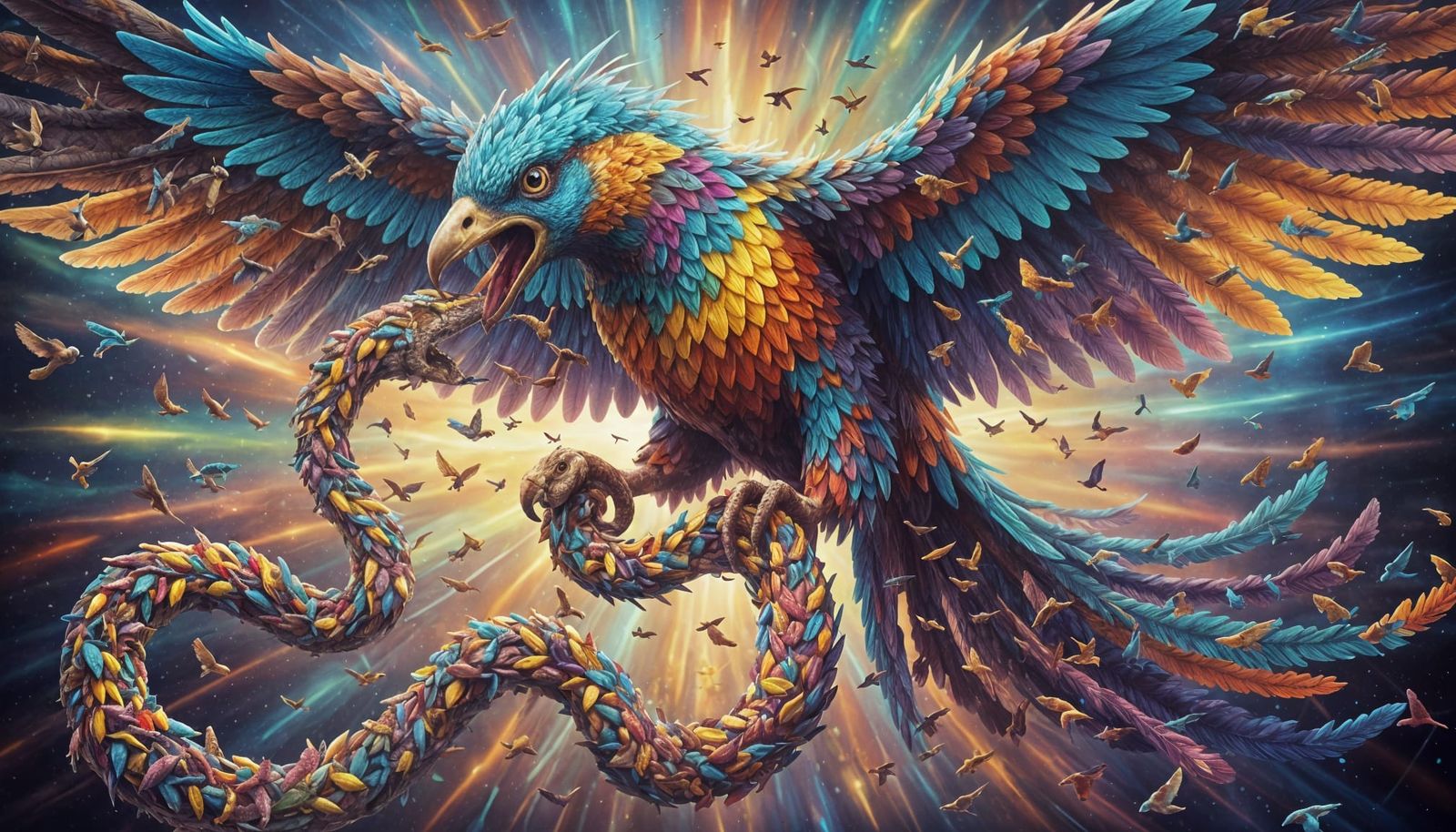 Vibrant Bird Mosaics Clash: A Colorful Struggle