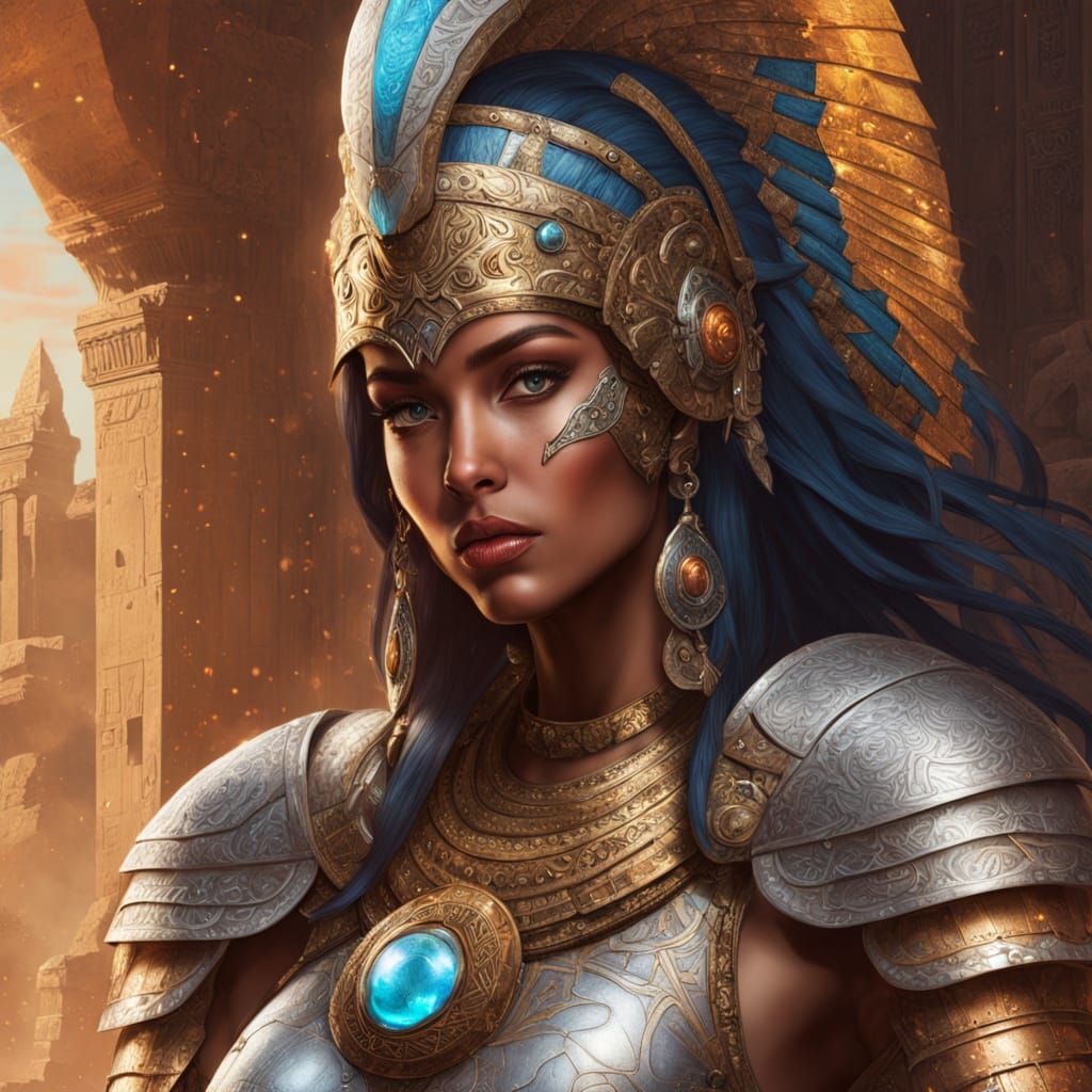 Hyper-Realistic Oil Painting of Egyptian-Inspired Female War...