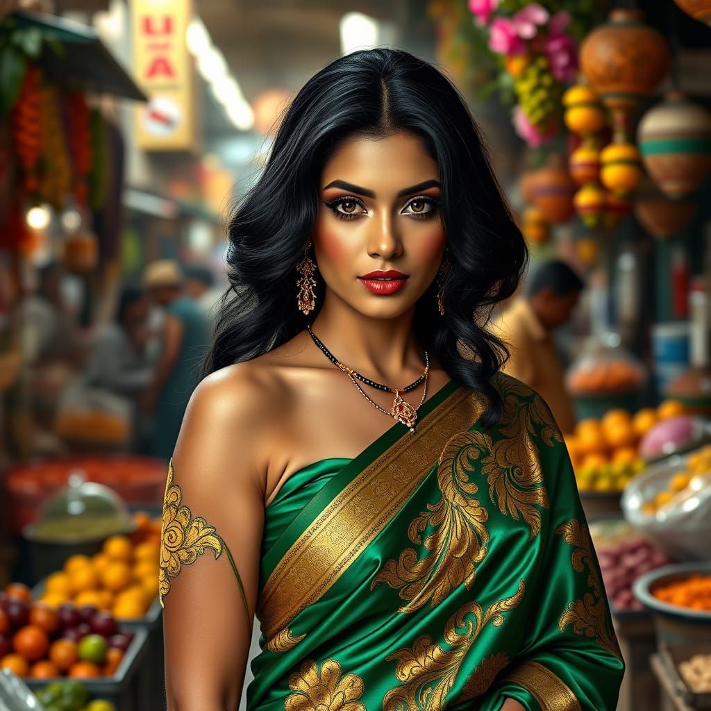 Brazilian Woman in Mumbai Market, Art Nouveau