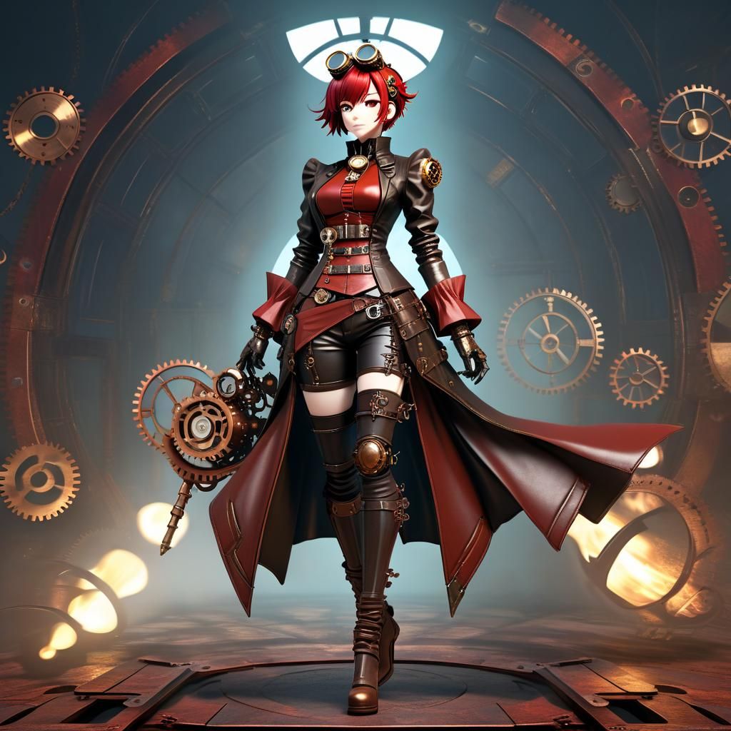 Steampunk Anime Girl in Leather Outfit, 8K Render
