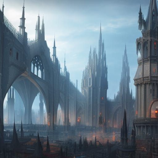 Fantasy Medieval Cityscape in Detailed Matte Painting