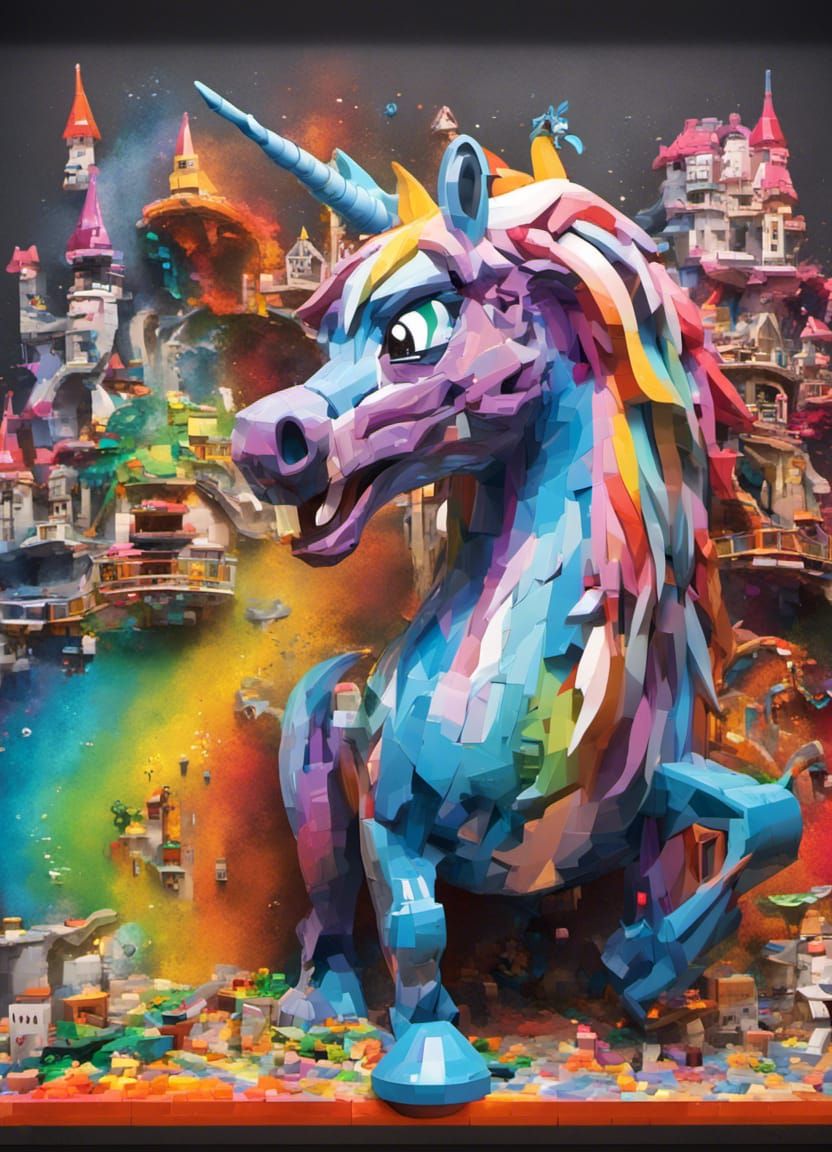 Lego Bowling Alley with Unicorn in Graffiti Art