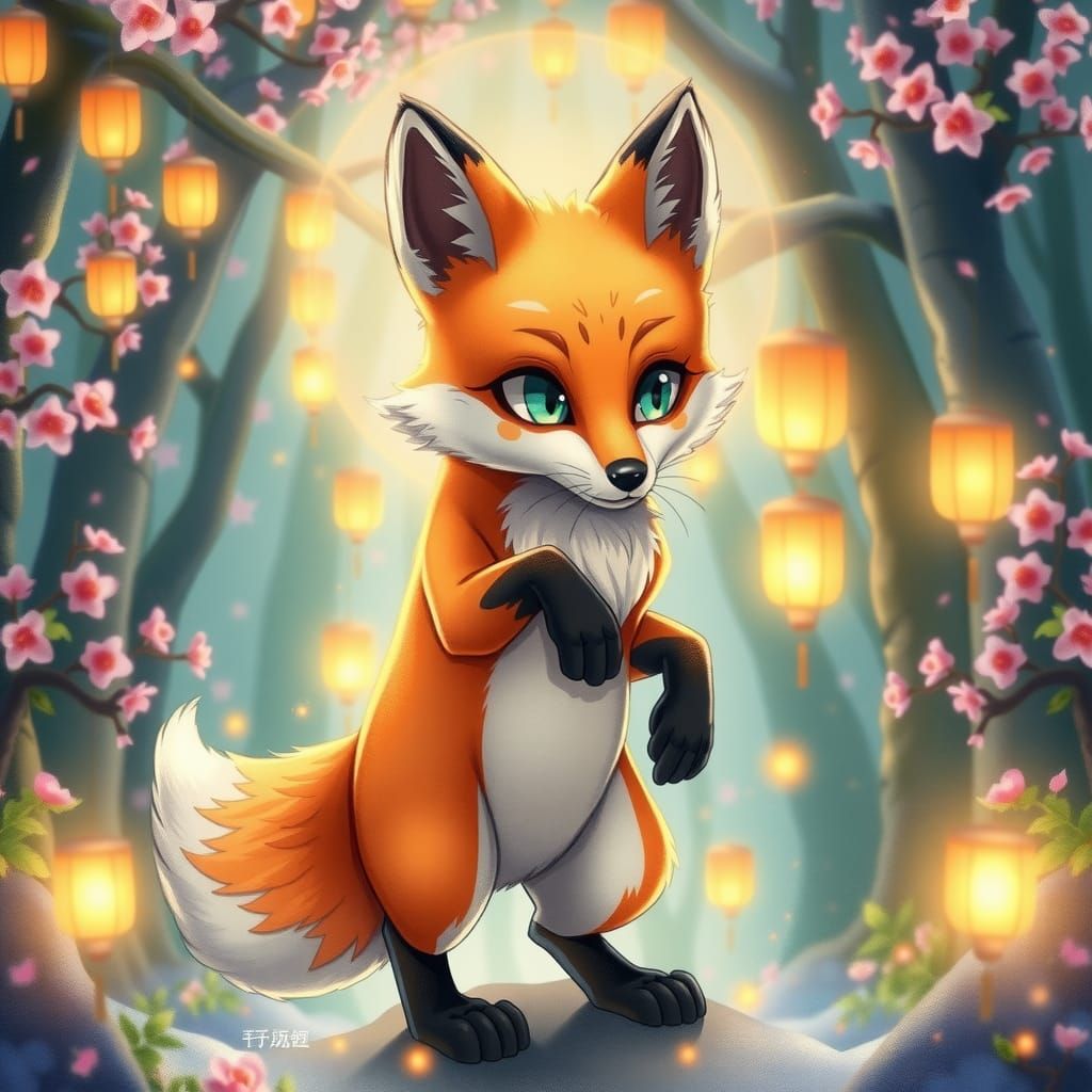 Mystical Anime Fox in Whimsical Forest