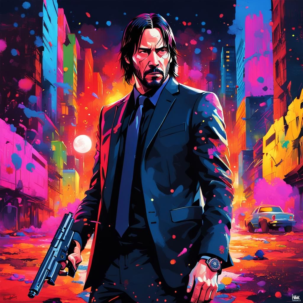John Wick Graffiti Art in Cityscape