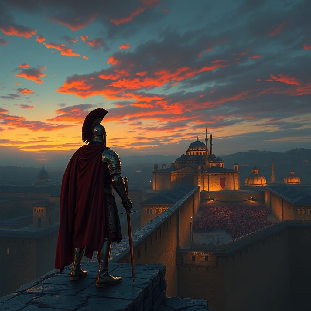 Byzantine Soldier Guarding Constantinople in Heroic Realism