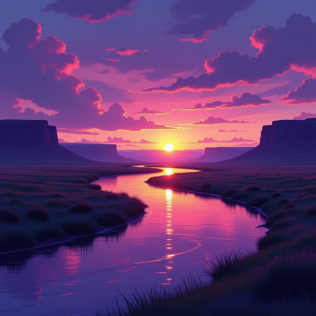 Golden Sunset Over Serene River Landscape