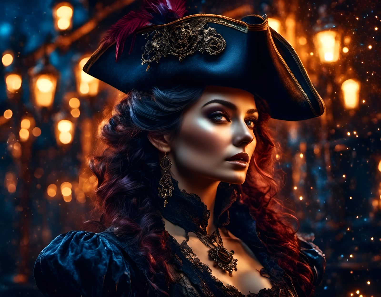Gothic Victorian Pirate Woman in Comicbook Style