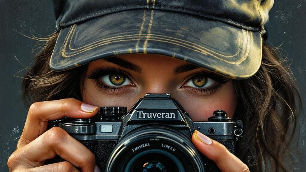 Hyperrealistic Portrait of Woman with Camera, Airbrush Style