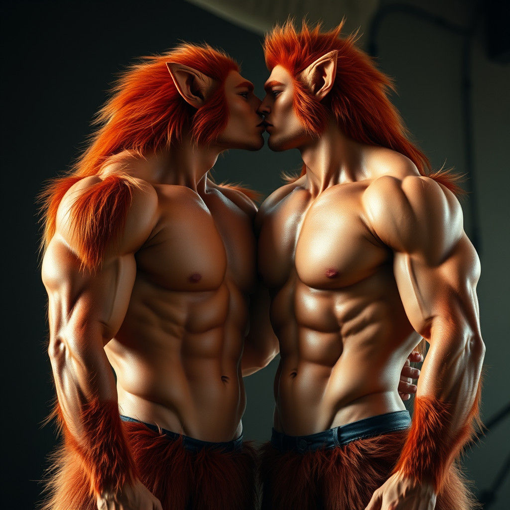 Muscular Furry Figures Share a Kiss in Cinematic Style