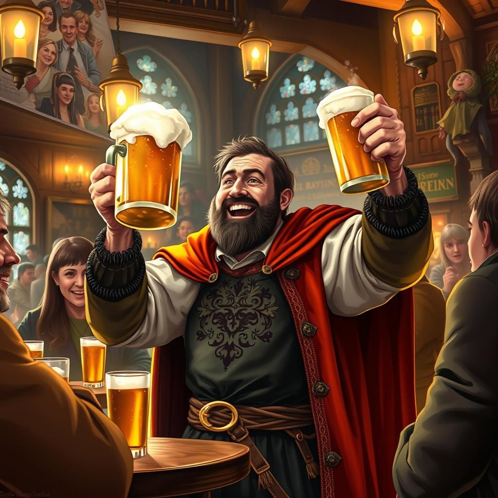 Joyful Medieval Toast in Vibrant Style